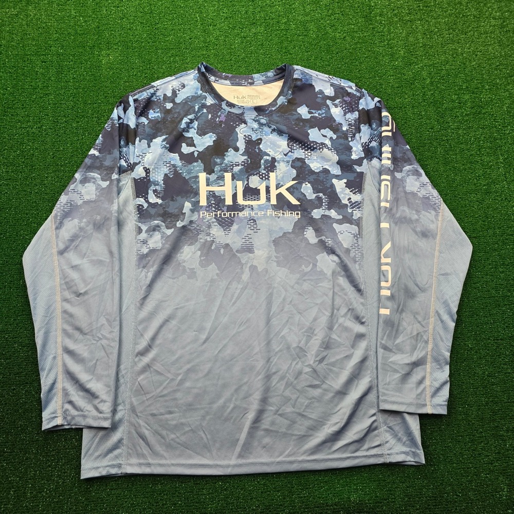 Huk Performance Fishing Tshirt Mens‎ Large Blue Long Sleeve Outdoors Casual